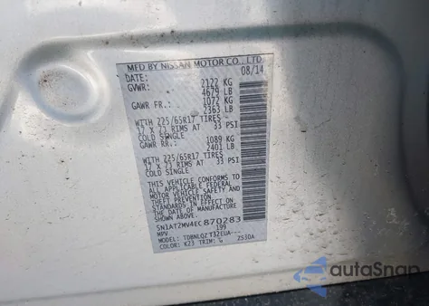 2014 Nissan Rogue Sv from USA, damaged, VIN 5N1AT2MV4EC870283